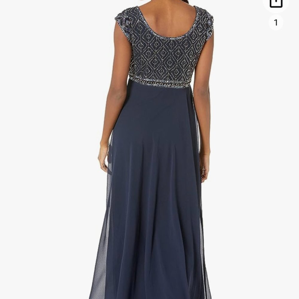 J KARA NWT, women's size 10, silver/grey beaded top, formal maxi dress. - Picture 2 of 8